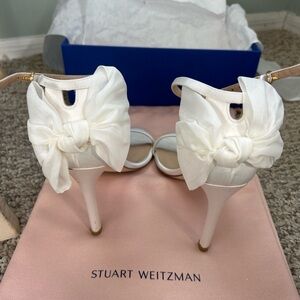 Worn Once Stuart Weitzman Nudistsong Mesh Bow Satin/Silk Wedding Organza SZ 7
